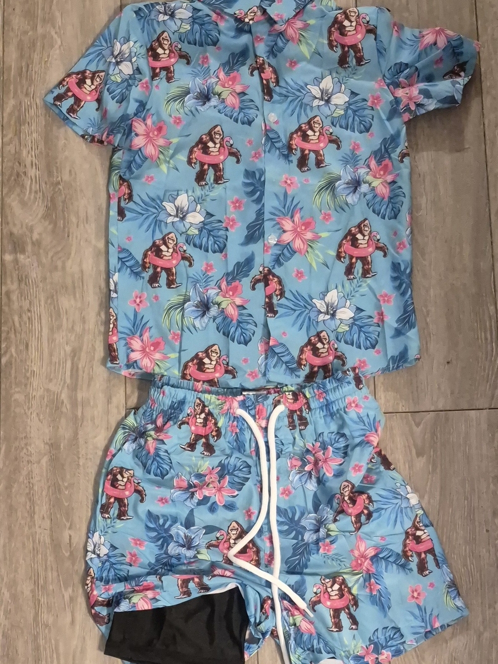 Kids Blue Tropical Swim Set with Pink Floral Print And Gorilias